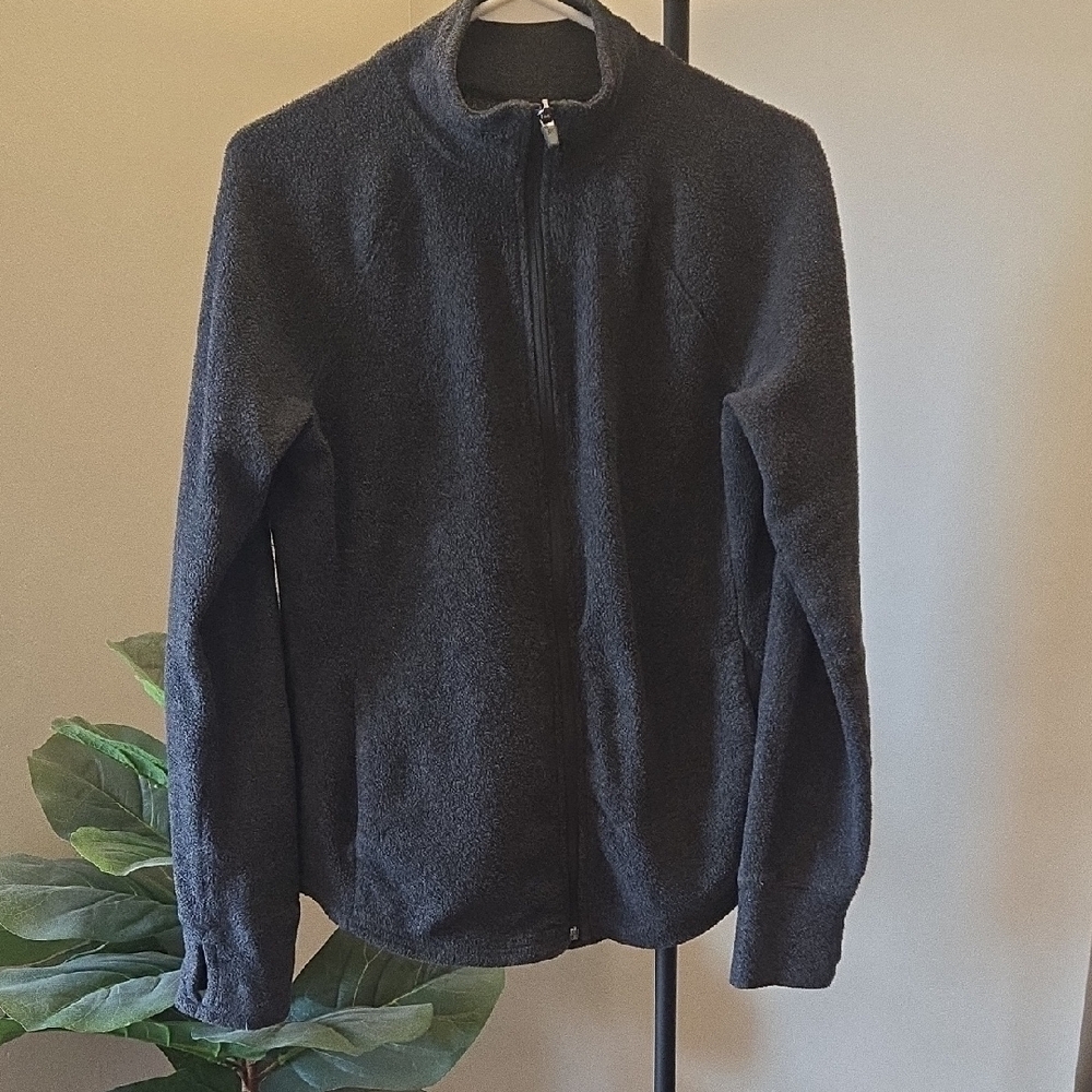 Gray Fleece Zip-Up Jacket Sweater Turtle Neck